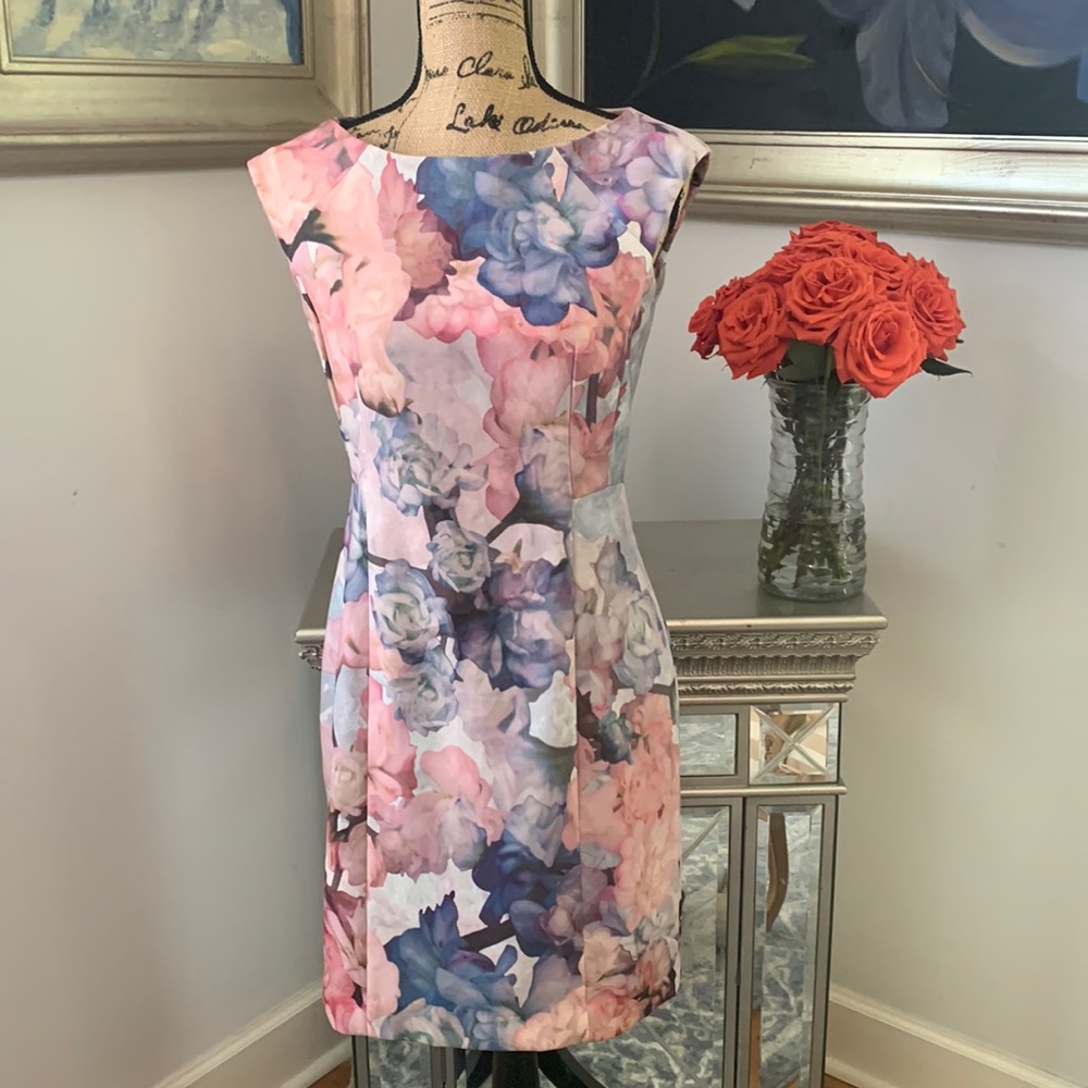 H&M Fall Floral Dress Pink Blue purple L 10 Sexy Scuba Career Contemporary